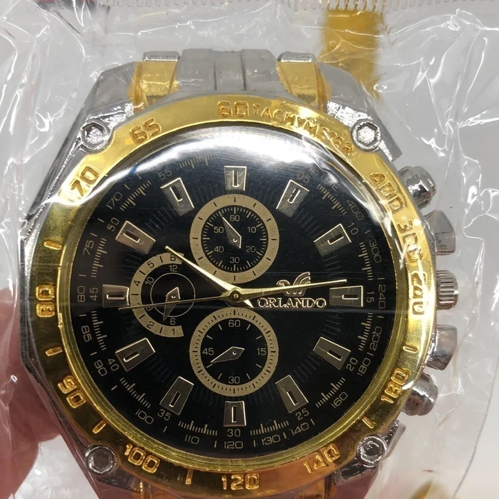 Mens Casual Quartz Watch Gold and Silver Tone Wrist Band